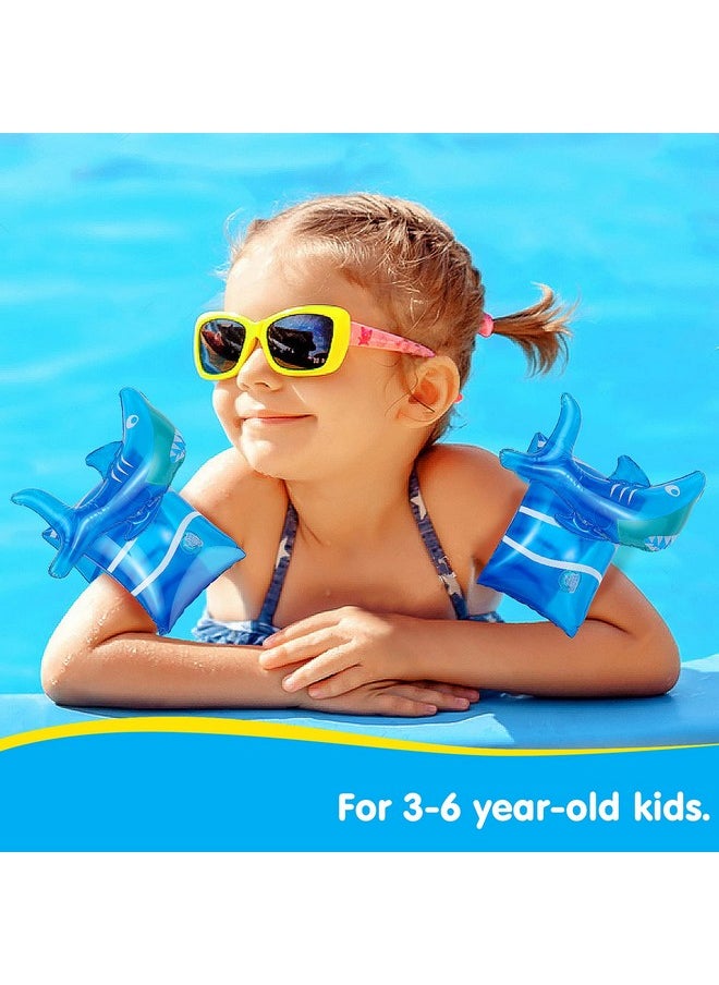 HeySplash - HeySplash Inflatable Armbands for Kids (Aged 3-6), Pool Arm Floatie Sleeves Floater Tube Water Wings Swimming Armlets, Up to 55lbs, Blue Shark - Image 1