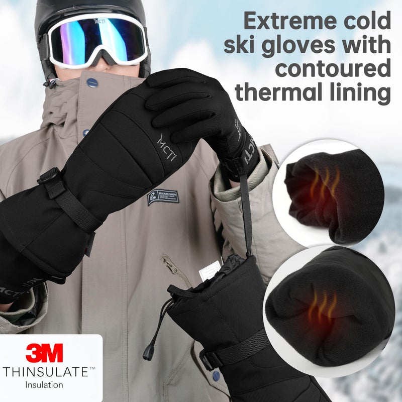 MCTi 2 in 1 Winter Ski Gloves for Men, Waterproof Snowboard Gloves, Thick Ski Mittens & Fleece Glove Liners, 2 Pairs - Image 2