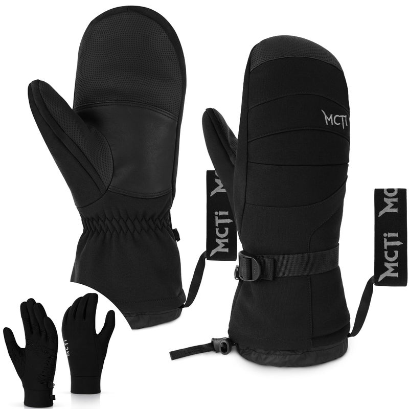 MCTi 2 in 1 Winter Ski Gloves for Men, Waterproof Snowboard Gloves, Thick Ski Mittens & Fleece Glove Liners, 2 Pairs - Image 1