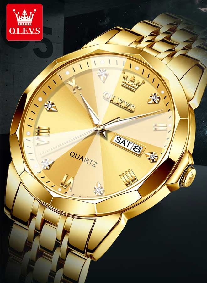 OLEVS Business Quartz Watch for Men Dual Calendar Luxury Diamond Dial Waterproof Stainless Steel Strap Men Wristwatch - Image 1