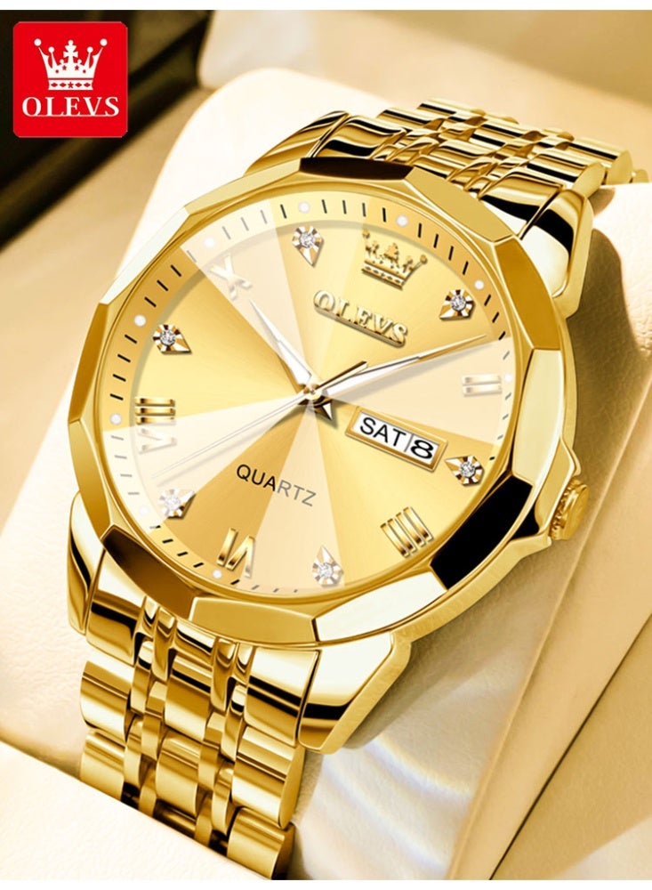 OLEVS Business Quartz Watch for Men Dual Calendar Luxury Diamond Dial Waterproof Stainless Steel Strap Men Wristwatch - Image 2