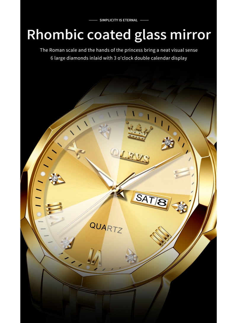 OLEVS Business Quartz Watch for Men Dual Calendar Luxury Diamond Dial Waterproof Stainless Steel Strap Men Wristwatch - Image 4