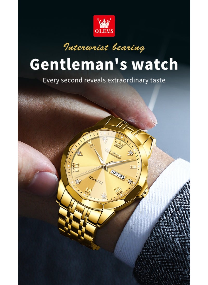 OLEVS Business Quartz Watch for Men Dual Calendar Luxury Diamond Dial Waterproof Stainless Steel Strap Men Wristwatch - Image 3