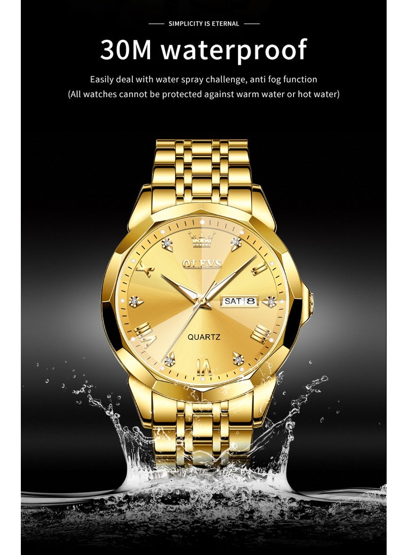 OLEVS Business Quartz Watch for Men Dual Calendar Luxury Diamond Dial Waterproof Stainless Steel Strap Men Wristwatch - Image 5