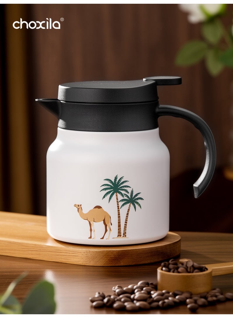 choxila 3pcs/set  Arabic stainless steel thermos flasks (one 800ml coffee thermos + two coffee cups), featuring a camel pattern design, provides both heat and cold retention. Ideal as a gift for Ramadan, Eid al-Adha, or Saudi National Day, it is perfect for loved ones, family, or friends. Suitable for use at home, in the office, for picnics, or in restaurants - Image 3