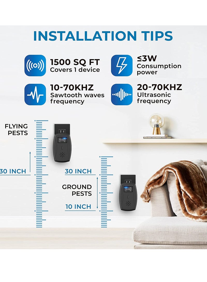 2022 جهاز طرد الحشرات بالموجات فوق الصوتية - يعمل بالكهرباء والأيونات، يغطي حتى 9000 قدم مربع، آمن وهادئ للتحكم في الحشرات مثل الصراصير، والنمل، والفئران، والحشرات، والقوارض والعناكب، 3 عبوات - Image 2