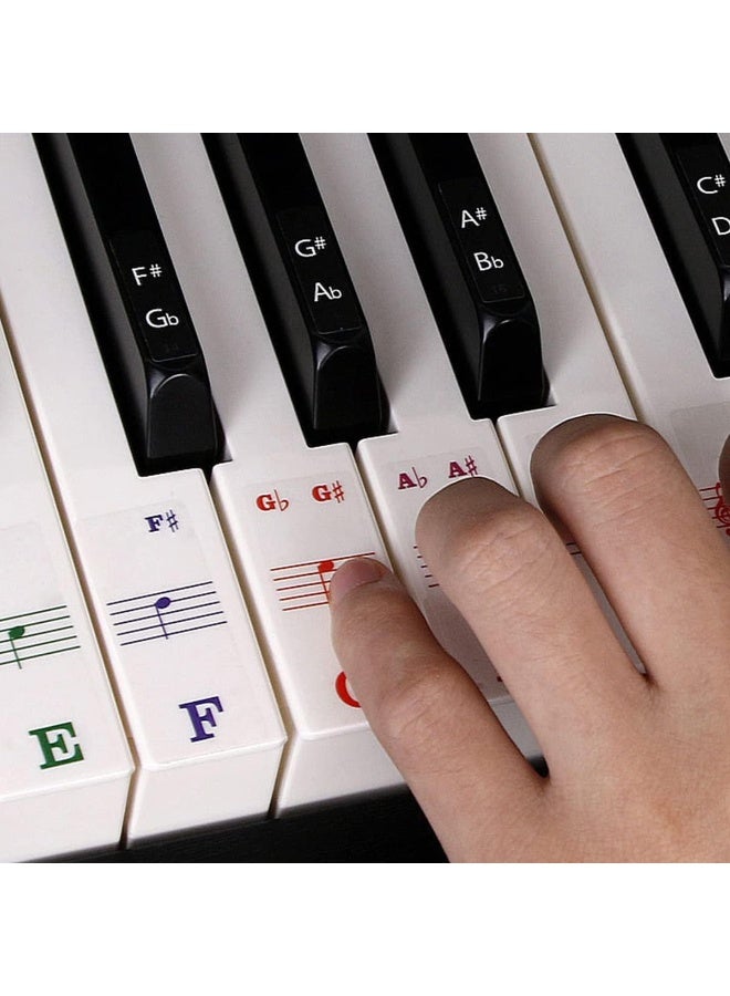 ECVV ملصقات لوحة مفاتيح البيانو ECVV للمبتدئين 88/76/61/54/49/37 مفتاحًا شفافة وقابلة للإزالة ملصقات مفاتيح البيانو بأحرف كبيرة ملونة مثالية للأطفال - Image 4