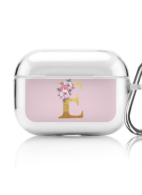 Classic Clear printed Case for Apple AirPods Pro 2nd Generation Thin Transparent Cover - Custom Monogram Initial Letter Floral Pattern Alphabet - E (Pink )
