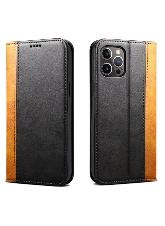 Generic For Iphone 12 Phone Case For Iphone 13 Leather Cover S21 Flip Cover For HuaweiP50 Protective Case Digital Computer Accessories-Color:Black Khaki-Applicable Model:For Iphone14Plus（6.1）  - Image 1