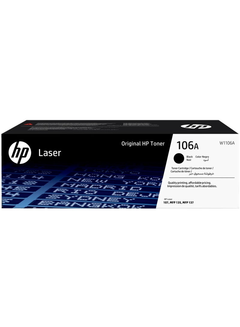 HP Toner HP 106A (W1106A) Original Toner Cartridge Black Works with HP Laser 107, 135 HP LaserJet 107, 135, 137 Printers - Image 1