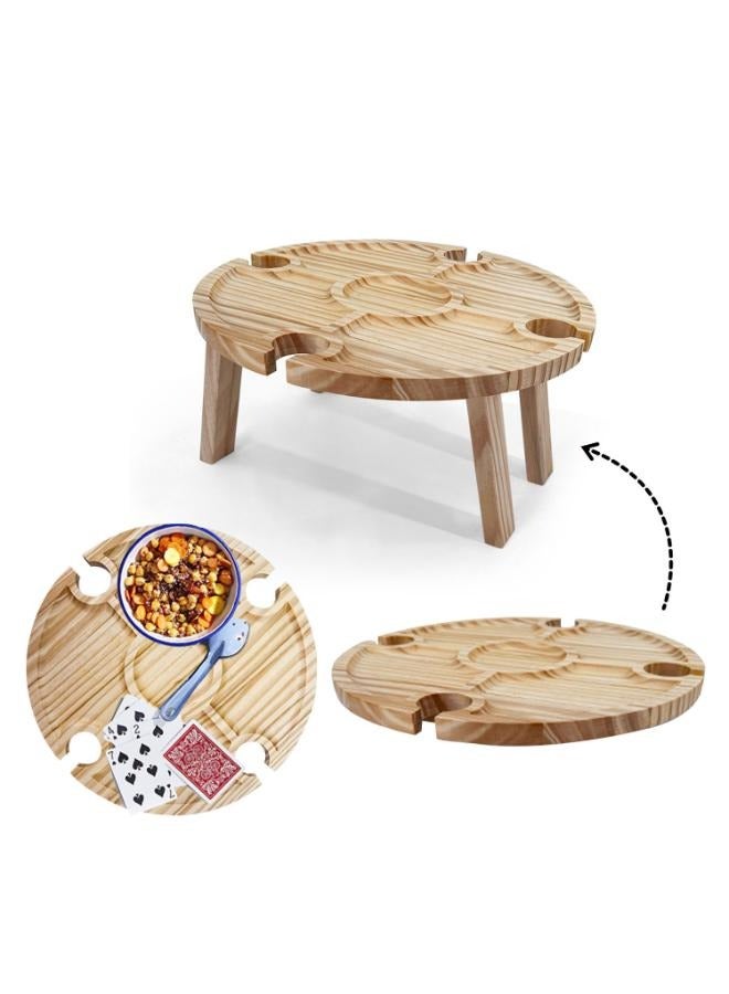 Eoptify Portable Wooden Foldable Picnic Table with Divider and Wine Glass Holder, Bamboo Snack Tray for Outdoor Camping, Beach, Hiking, and Decor - Image 1