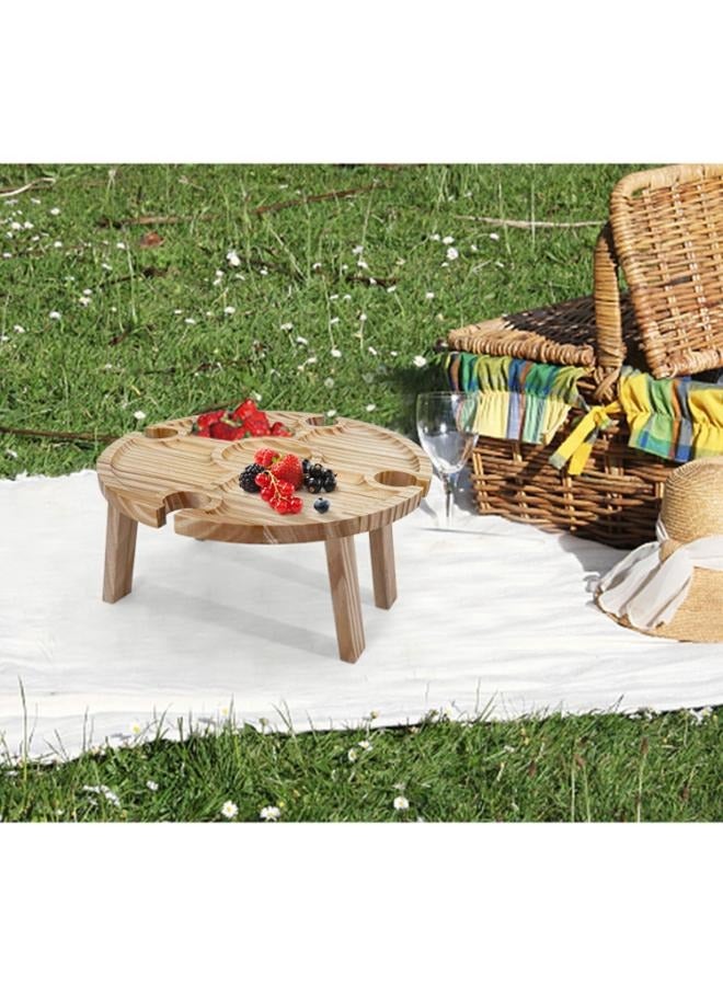Eoptify Portable Wooden Foldable Picnic Table with Divider and Wine Glass Holder, Bamboo Snack Tray for Outdoor Camping, Beach, Hiking, and Decor - Image 5