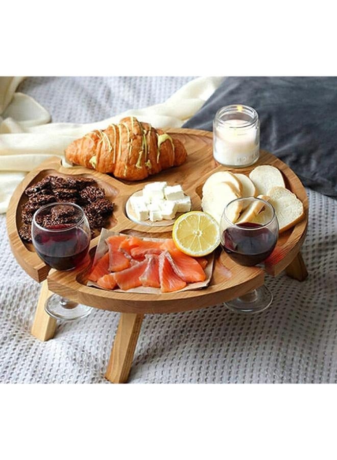 Eoptify Portable Wooden Foldable Picnic Table with Divider and Wine Glass Holder, Bamboo Snack Tray for Outdoor Camping, Beach, Hiking, and Decor - Image 4