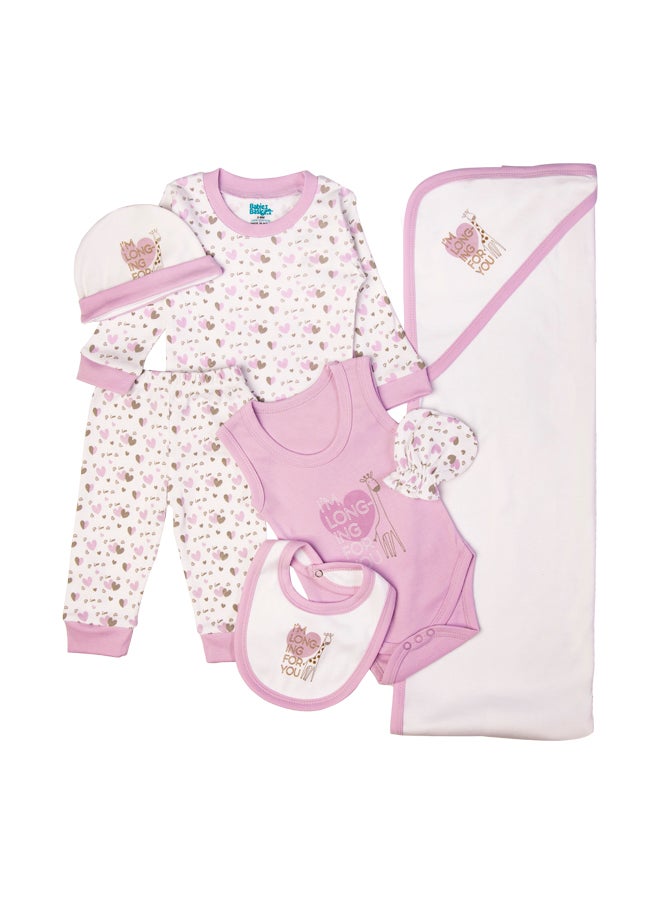 Babies Basic 7 Piece Unisex 100% Cotton Gift Set Include Bib, Blanket, Mitten, Cap, Romper, Top And Bottom Set, Purple  - Image 4