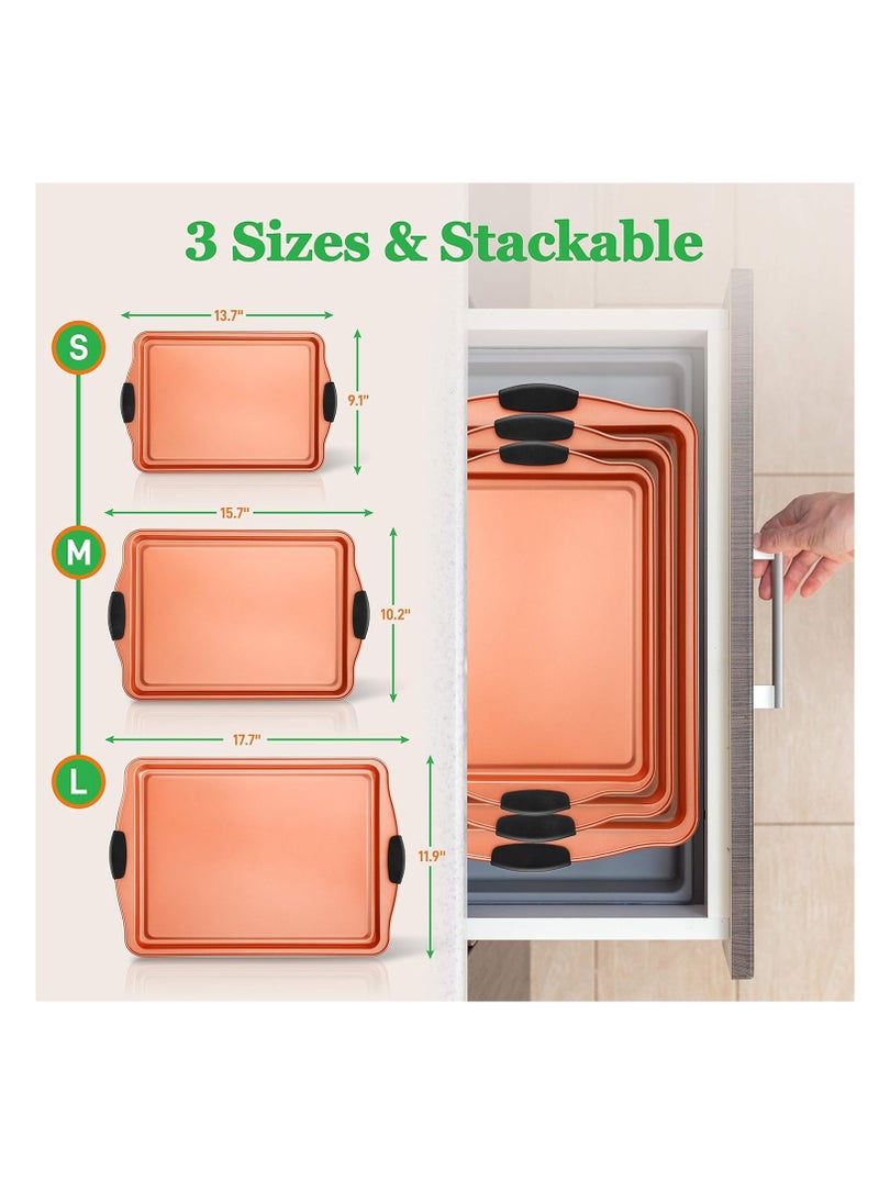 NutriChef - NutriChef 3 Piece Baking Pan Set - PFOA, PFOS, PTFE Free Flexible Nonstick Carbon Steel Bakeware Set - Home Kitchen Bake Pan Cookie Sheet Stackable Baking Tray Set w/Black Silicone Handles NCSBS3S45 - Image 1
