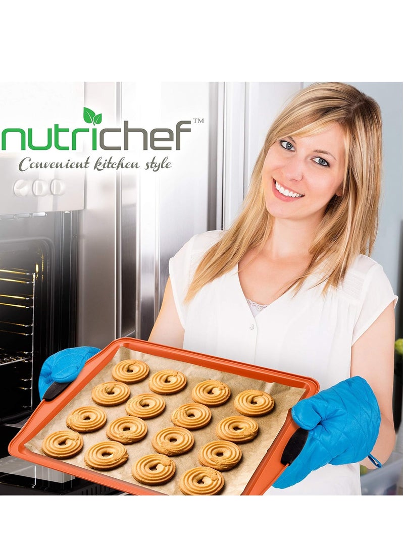 NutriChef - NutriChef 3 Piece Baking Pan Set - PFOA, PFOS, PTFE Free Flexible Nonstick Carbon Steel Bakeware Set - Home Kitchen Bake Pan Cookie Sheet Stackable Baking Tray Set w/Black Silicone Handles NCSBS3S45 - Image 1