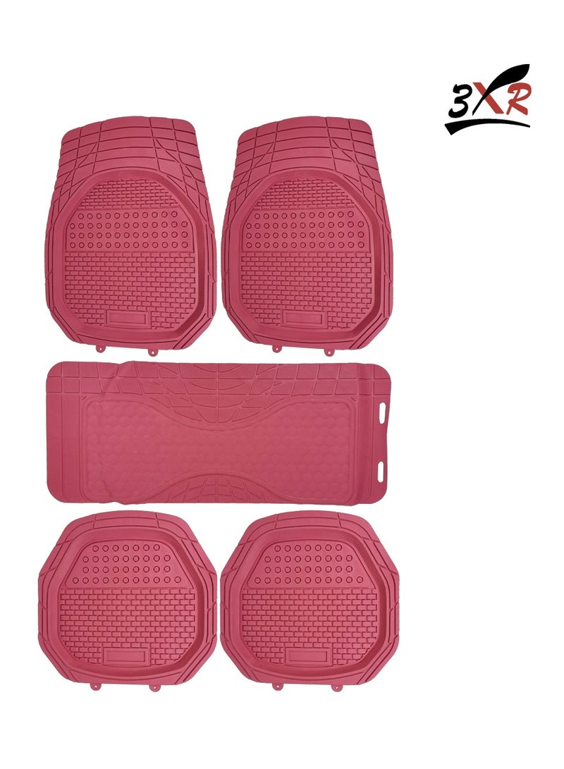 3XR  Stylish And Sturdy Car Mat For All Seasons , 5 Pcs PVC Material Floor Mat Set Pink 3009 - Image 1