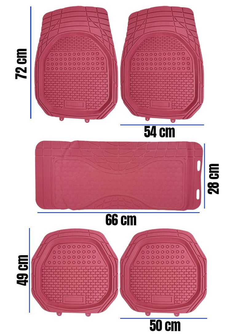 3XR  Stylish And Sturdy Car Mat For All Seasons , 5 Pcs PVC Material Floor Mat Set Pink 3009 - Image 4