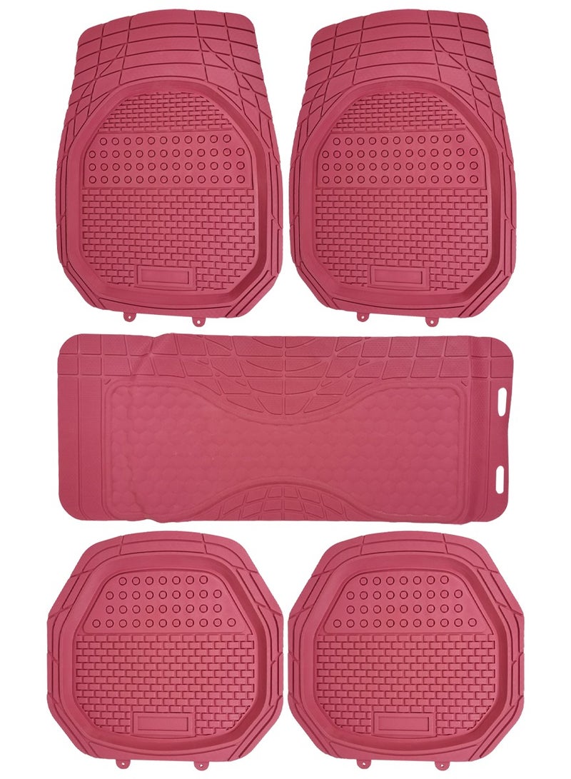 3XR  Stylish And Sturdy Car Mat For All Seasons , 5 Pcs PVC Material Floor Mat Set Pink 3009 - Image 2