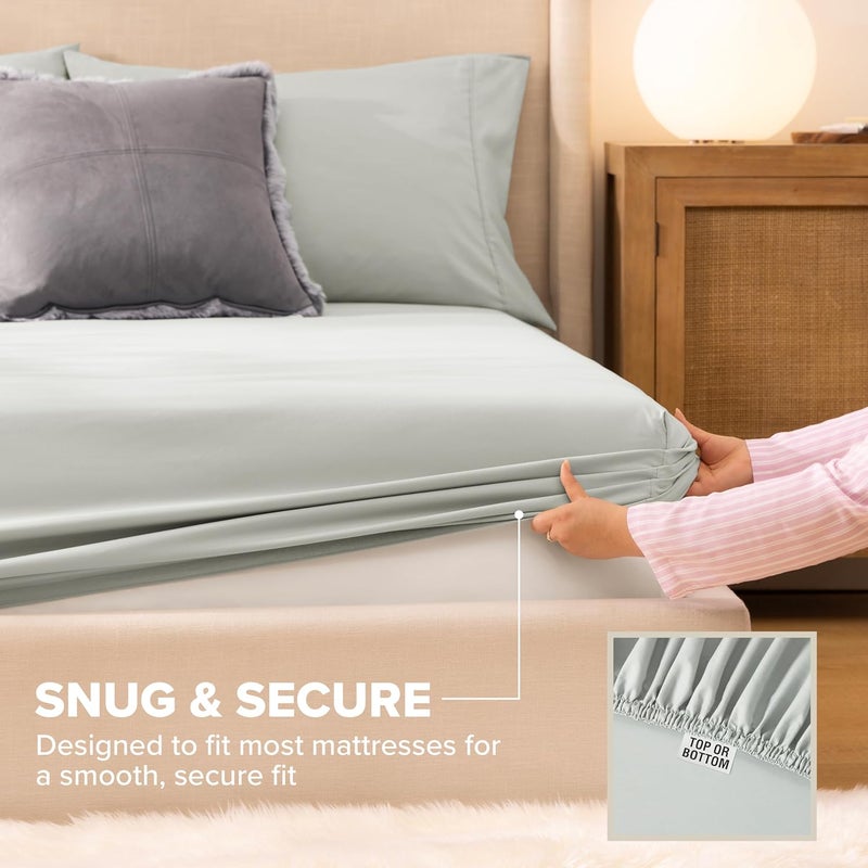 UGG Queen Sheet Set 4-Piece Luxury Cooling Sheets Deep Pockets Premium Bedding with 2 Pillow Shams Hypoallergenic Machine Washable Soft Lightweight Bed Set for Bedroom, Queen, Mineral Green (Hedi) - Image 4