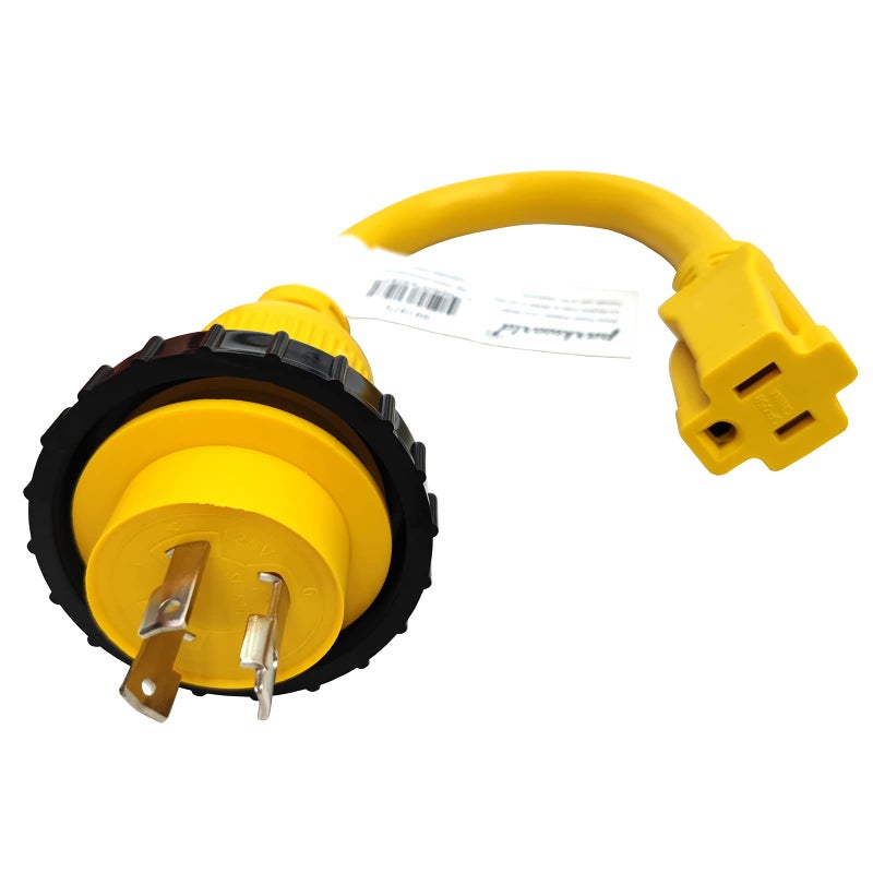 Park World Parkworld 691975 RV Pigtail Shore power 30A Male L5-30P to 5-15R Female Dogbone Adapter Power Cord, Twist Lock L5-30 Plug to 5-15 Receptacle (1FT)  - Image 1