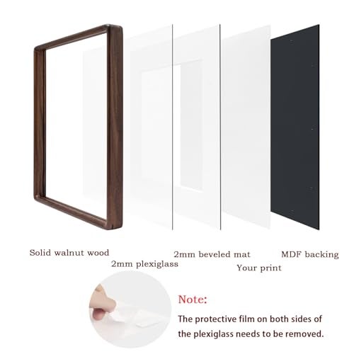 Zibrelte 12x18 Frame Natural, Solid Walnut Wood 12 x 18 Poster Frame with Mat for 11 x 17 Image, Wall Gallery Mounting 18 x 12 Inch Large Picture Photo Frame - Image 5