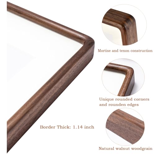 Zibrelte 12x18 Frame Natural, Solid Walnut Wood 12 x 18 Poster Frame with Mat for 11 x 17 Image, Wall Gallery Mounting 18 x 12 Inch Large Picture Photo Frame - Image 4