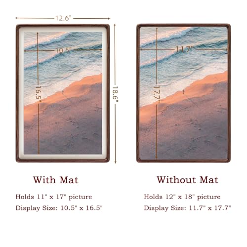 Zibrelte 12x18 Frame Natural, Solid Walnut Wood 12 x 18 Poster Frame with Mat for 11 x 17 Image, Wall Gallery Mounting 18 x 12 Inch Large Picture Photo Frame - Image 3