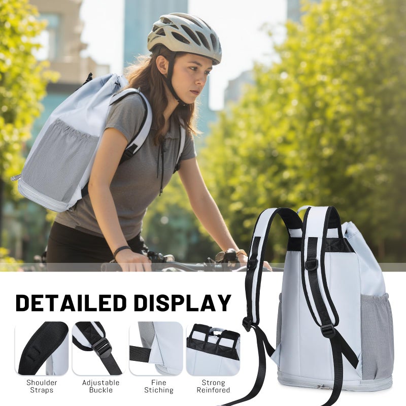 mygreen Gym Drawstring Backpack with Shoe Compartment â€“ Waterproof Sports Bag, Lightweight & Breathable for Gym, Travel, Yoga | Large Capacity, Foldable Design Grey - Image 3