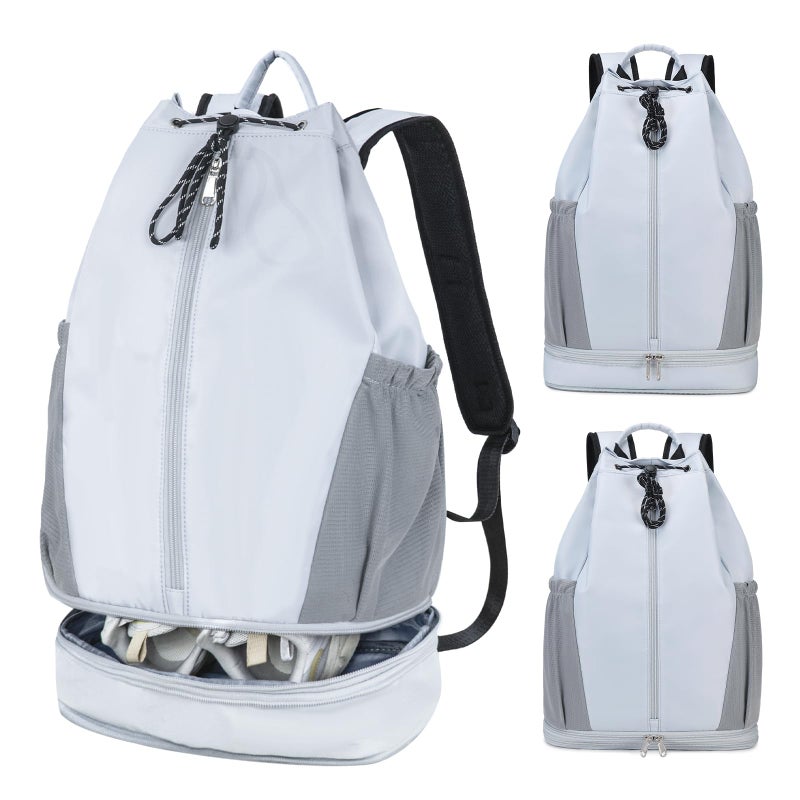 mygreen Gym Drawstring Backpack with Shoe Compartment â€“ Waterproof Sports Bag, Lightweight & Breathable for Gym, Travel, Yoga | Large Capacity, Foldable Design Grey - Image 1