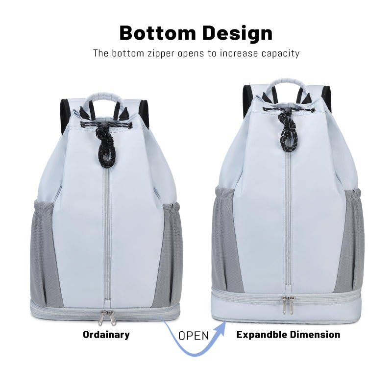 mygreen Gym Drawstring Backpack with Shoe Compartment â€“ Waterproof Sports Bag, Lightweight & Breathable for Gym, Travel, Yoga | Large Capacity, Foldable Design Grey - Image 2
