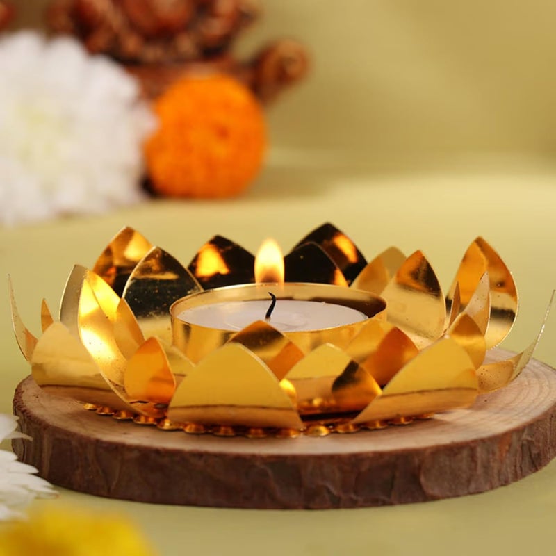Floweraura FlowerAura Designer Diwali Special Set of 2 Golden Lotus Petals Metal Tea Light Candle Diya Decorations Items for Home Decor Diwali Decor Temple Decor Office Decor  - Image 4