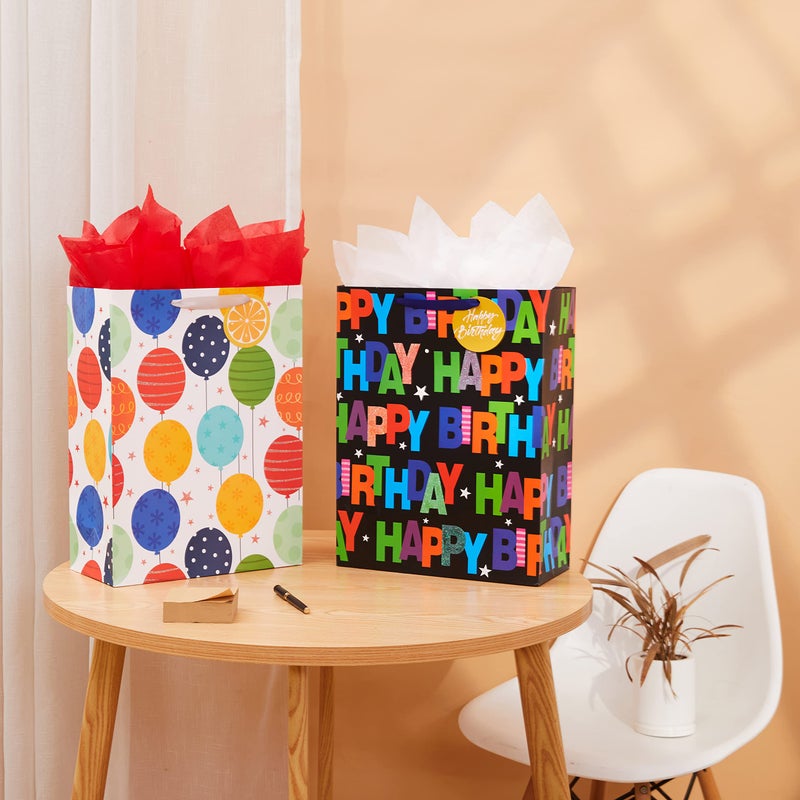 Bobobag 2 Pack 16.5" Large Gift Bag with Tissue Paper for Happy Birthday (Balloons) - Image 3