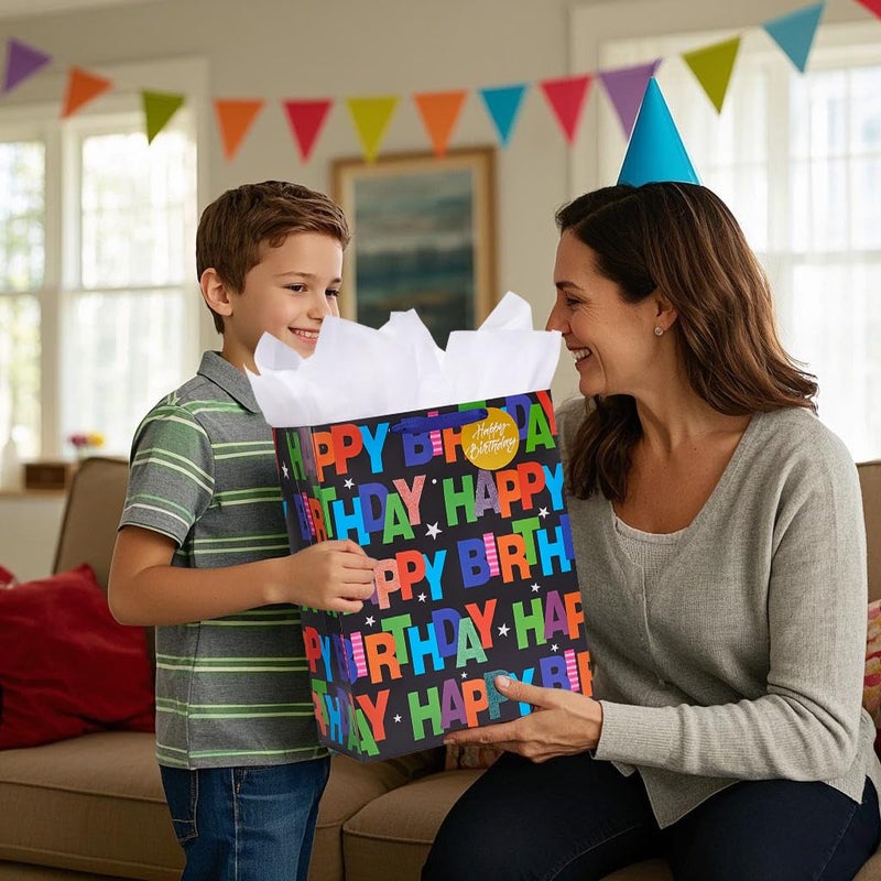 Bobobag 2 Pack 16.5" Large Gift Bag with Tissue Paper for Happy Birthday (Balloons) - Image 2