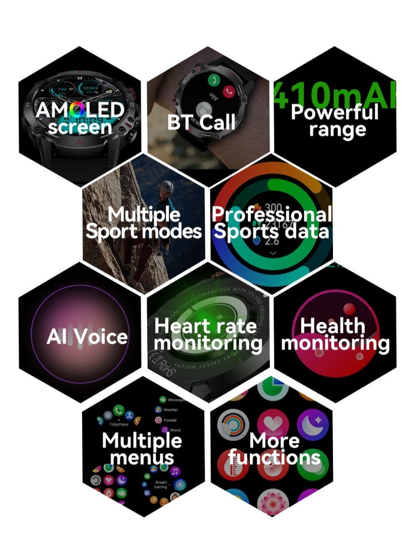 Smart Watch 410mAh AMOLED Smart Watches for Men Smartwatches Bluetooth Make/Answer Calls Fitness Modes and Sleep Modes Multi-app Message Reminder Monitor Multi Language  - Image 4