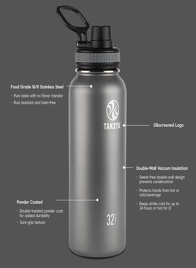 Takeya Originals 40 oz Vacuum Insulated Stainless Steel Water Bottle - Leakproof & BPA-Free Spout Lid - Keeps Drinks Cold 24 Hrs/Hot 12 Hrs - Double-Wall Design - Ideal for Active Lifestyles, Graphite - Image 4