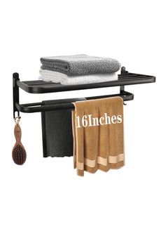 Generic Towel Rack for Bathroom, Bath Towel Holder with Double Towel Bar and Foldable Towel Shelf, Rustproof Towel Organizer Wall Mounted Towel Storage Hanger  - Image 1