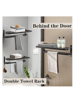 Generic Towel Rack for Bathroom, Bath Towel Holder with Double Towel Bar and Foldable Towel Shelf, Rustproof Towel Organizer Wall Mounted Towel Storage Hanger  - Image 3