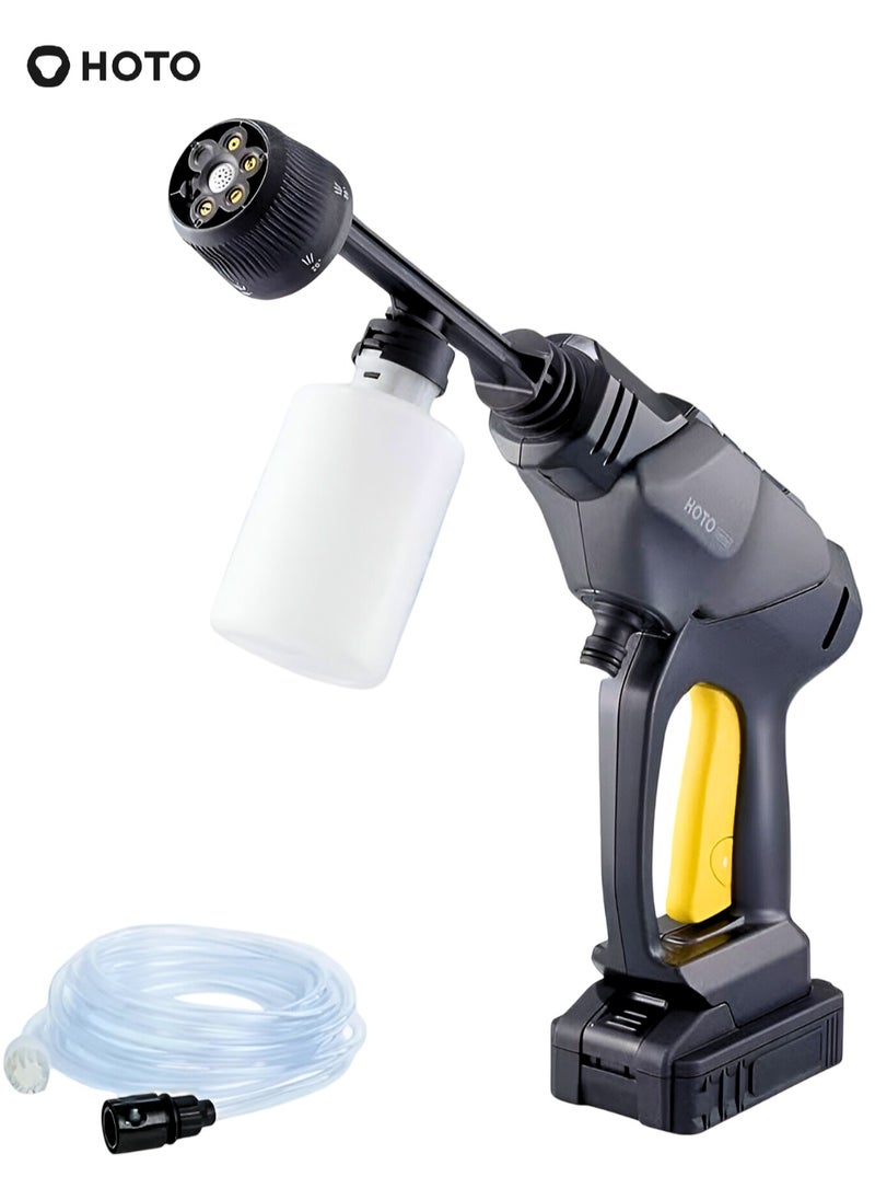HOTO Cordless Pressure Washer – 20V Power Washer for Car, Home, Patio, Outdoor Cleaning – 350 PSI (24 Bar), 6-in-1 Adjustable Nozzle (Foam, Jet, Mist), 200W Motor, 2000mAh Battery, Type-C Fast Charging, Lightweight, Self-Priming, 6M Hose – Black  - Image 1