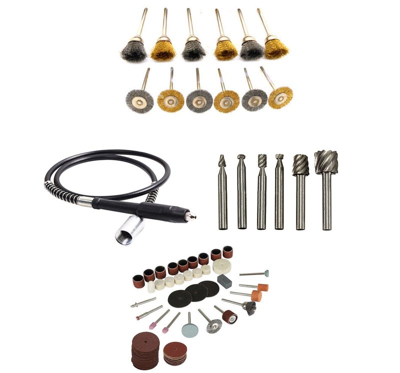Digital Craft Digital Craft Rotary Tool Accessories Kit Mini Drill Bit Set with 32mm Mandrel in Electric Drill with 6pc HSS Rotary Burs 105Pc Rotary Tool Set Grinder Shaft 12Pc Wire Brush  - Image 1