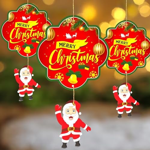 TOYXE Merry Christmas Banner with Little Santa Hanging Paper Decoration Item Pack of 5 Pcs - Image 1