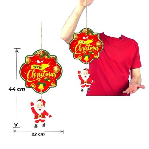 TOYXE Merry Christmas Banner with Little Santa Hanging Paper Decoration Item Pack of 5 Pcs - Image 2