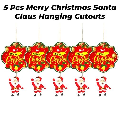 TOYXE Merry Christmas Banner with Little Santa Hanging Paper Decoration Item Pack of 5 Pcs - Image 3