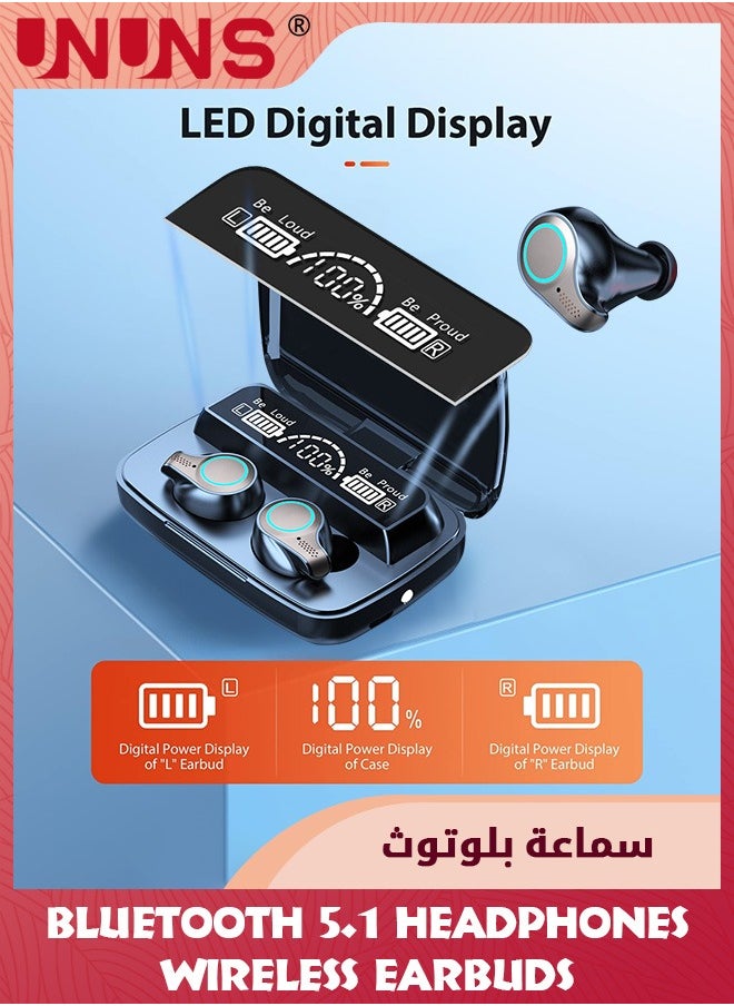 UNUNS - Bluetooth Headphones Wireless Earbuds,180H Playtime Sports Ear Buds With Digital Display Charging Case,IPX7 Waterproof Headset, Stereo Headphones In Ear Built In Mic Deep Bass,For iOS Android - Image 1