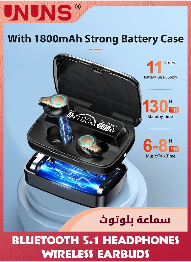 UNUNS - Bluetooth Headphones Wireless Earbuds,180H Playtime Sports Ear Buds With Digital Display Charging Case,IPX7 Waterproof Headset, Stereo Headphones In Ear Built In Mic Deep Bass,For iOS Android - Image 1