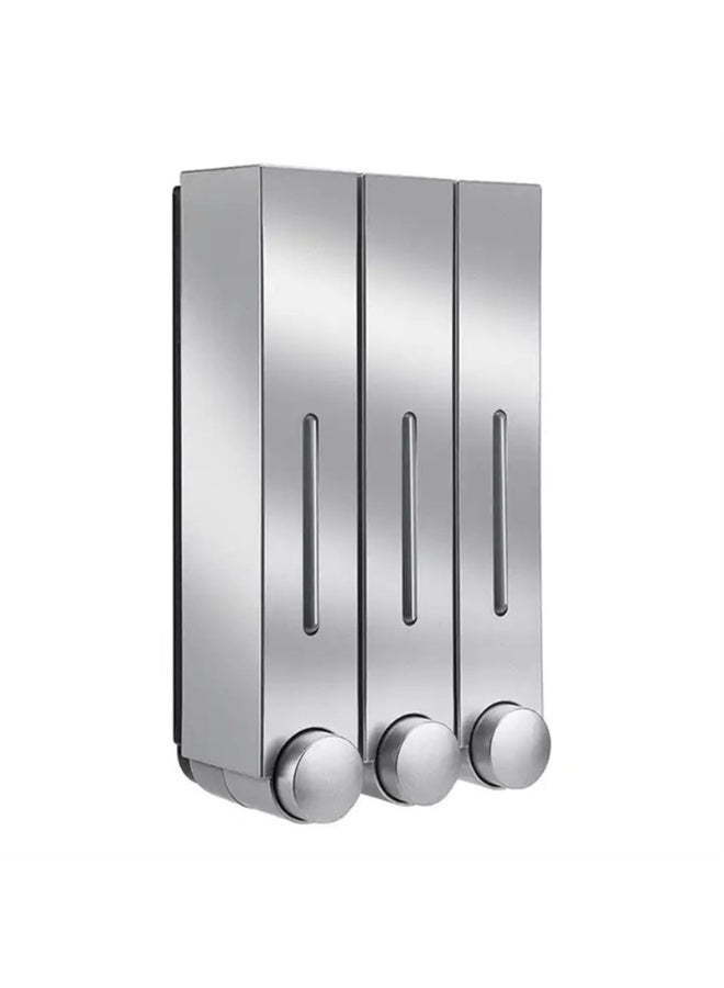 موزع شامبو وبلسم، موزع صابون استحمام 3 حجرات سعة 420 مل، حاوية جل استحمام، مثقاب، موزع مضخة دش مثبت على الحائط، منظم للحمامات والفنادق والمطابخ (لون) - Image 1