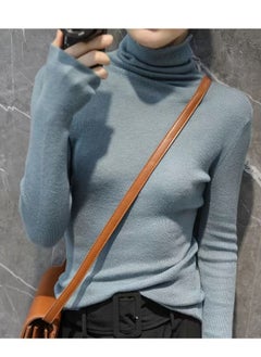 Women's Solid Color High Collar Slimming Wool Sweater