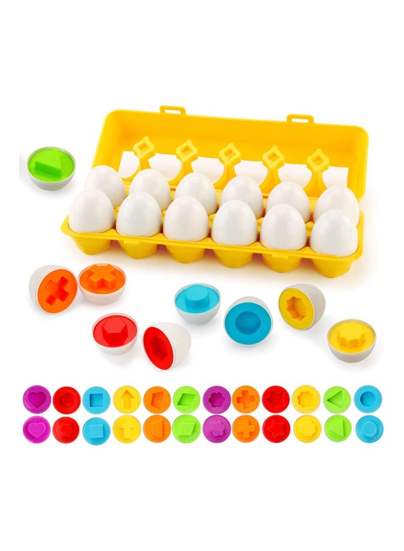 NYVIO Matching Eggs - Toddler Toys - Educational Color & Recognition Skills Study Toys, for Learn Color & Shape Match Egg Set, for Age 2 Years Old and 2 Years Up Kid Baby Toddler Boy Girl. (12 Eggs) - Image 1