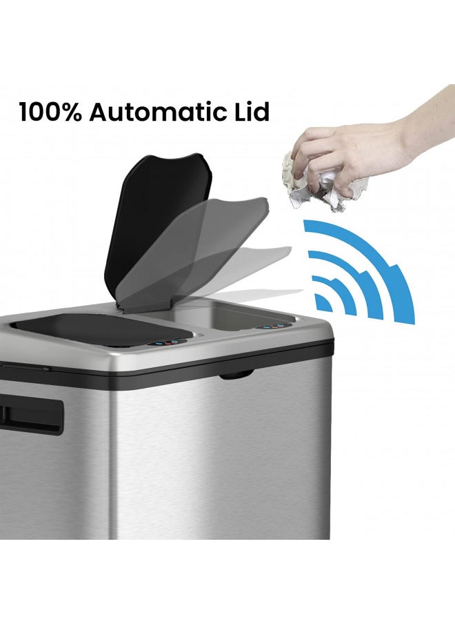 iTouchless iTouchless Stainless Steel Dual-Compartment (8 Gallon Each) 60 Liter Kitchen Garbage Waste Solution 16 Gallon Touchless Sensor Trash Can/Recycle Bin  - Image 1