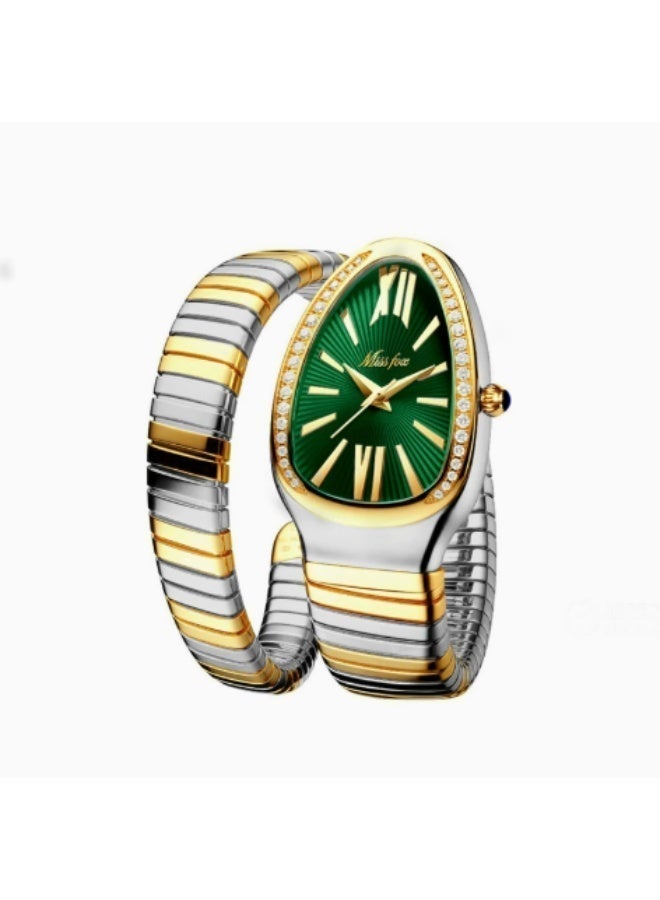MISSFOX Serpentine Wrap Ladies Watch, Japanese Miyota Quartz, Diamond Bezel, Stainless Steel Bracelet Watch for Women - Image 3